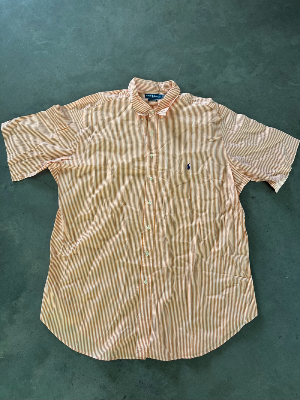 Polo by Ralph Lauren Peach and White Striped Short-Sleeve Button-Down Shirt